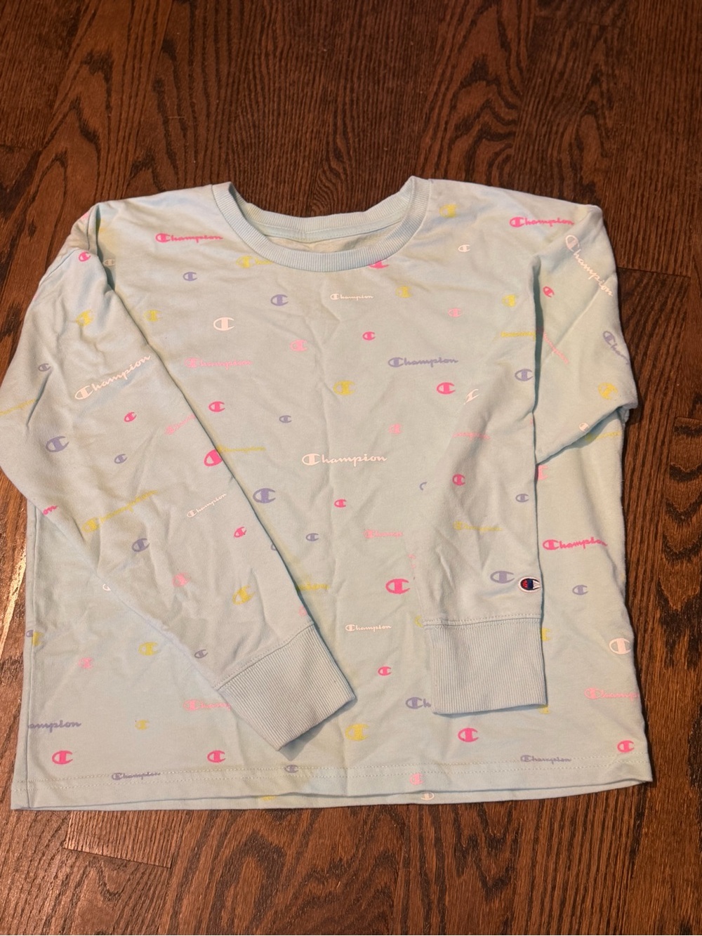 Champion Light Blue Kids Long Sleeve Logo-Print sweater Tee